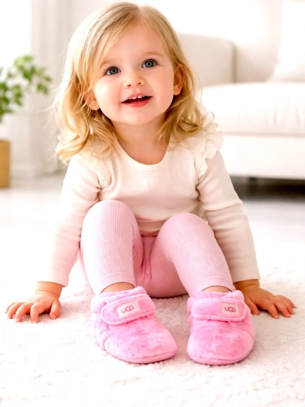 UGG Bixbee Bootie Fuzzy Soft Boots Shoes Pink Fleece- Infant Girls'